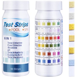 SuperCheck 6-Way Spa Test Strips for Hot Tub, 7 Parameters, 50 Count, Hot Tub Test Strips for Chlorine, Bromine, pH, Alkalinity, Cyanuric Acid and Hardness Levels in Pool and Spa, Test Kit for Pools