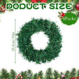 Christmas Decor 4 Pcs Christmas Wreath 10 Inch Christmas Green Artificial Wreaths DIY Faux Plain Wreaths Front Door Christmas Green Farmhouse Cabinets Wreath Indoor Outdoor Wall Decor(Fresh)