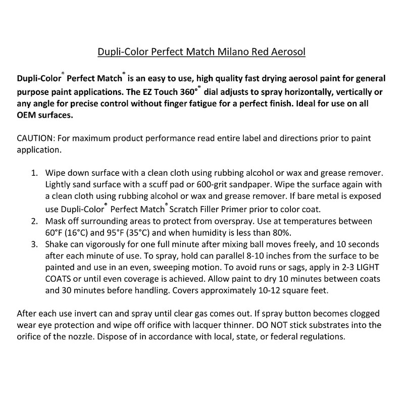 Dupli-Color Perfect Match Premium Automotive Paint, Milano Red, 8 oz