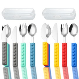 cubiertos para niños 6 piezas，Fabricado en acero inoxidable y silicona de grado alimenticio，Con caja de almacenamientoAdecuado para viajes, escuela, trabajo, picnic, campamentos y uso doméstico