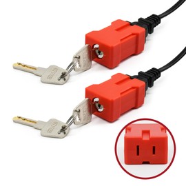 Plug Lock Electrical Cord Plug Lockout Device 2 Pack Outlet Locking Safety Lock Fits 2 and 3 Prong Plugs Electrical Shutdown Service, 2 Keys per lock-2pcs Red