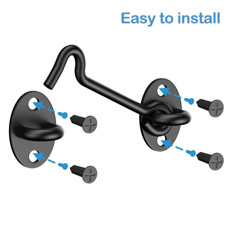 2 Pack Barn Door Latch Lock 6" Black Hook and