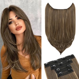 NTYNTY Hair Extensions, 4PCS 18" Clip in Hair Extensions Layered Cut Natural Lightweight Hairpieces with Thinner Softer Invisible Weft for Women - Chocolate Brown with Highlights