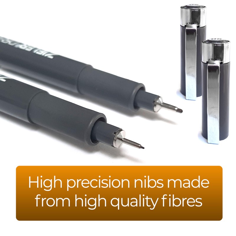 Zieler 12 Fineliner Drawing Pens | 8 Black, 2 Grey