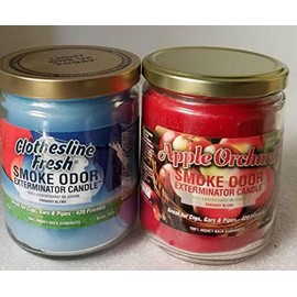 Smoke Odor Exterminator 13 oz Jar Candles Assortment Two Fragrances Bundle Clothesline Fresh/Apple Orchard.