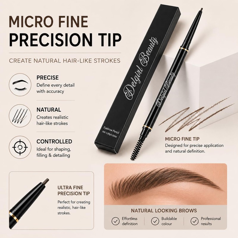 Waterproof Micro Fine Eyebrow Pencil – Vegan Ultra Slim Brow