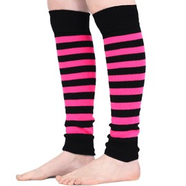 Mysocks Leg Warmers Soft Stylish Fancy Winter 80s Party Dance Long Striped Legwarmers for Women Girls Ladies Fuchsia