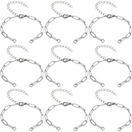 SUNNYCLUE 1 Box 12Pcs Adjustable Bracelet Chain Silver Open Bracelet Chains Stainless Steel Half Opening Bracelet Chains with Claw Clasp & Extension Chain for DIY Women Men Bracelets Jewelry Making