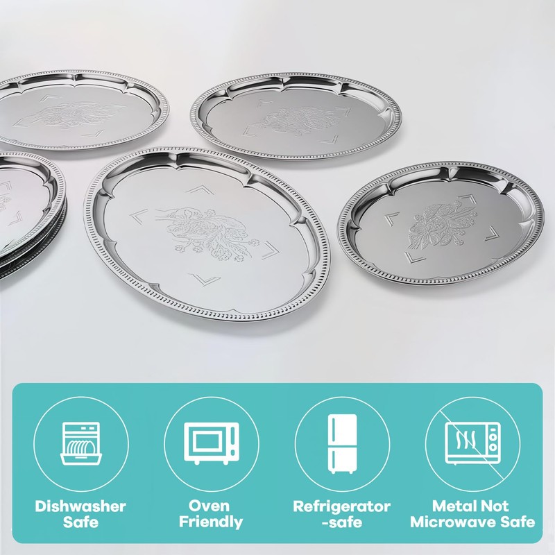 6-Pack Large Silver Serving Trays (16" x 12") – Oval