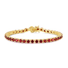 FANCIME January Birthstone Tennis Bracelet, 14K Gold Plated Garnet Tennis Bracelets for Women, Fine Jewellery Wedding Bridal Prom Birthday Gift for Her Women Girls