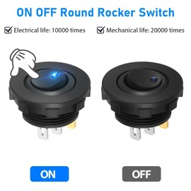 Linkstyle 4Pcs 12V Rocker Switch, Waterproof 20A SPST ON/OFF Round Toggle Switch 3 Pins with Housing and LED Light for Car Boat