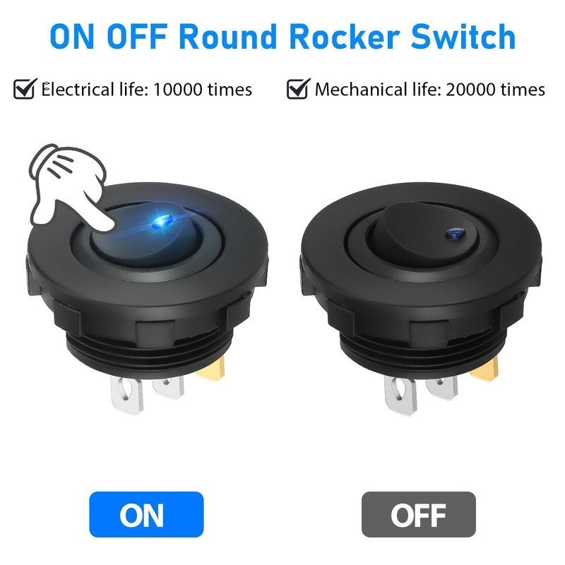 Linkstyle 4Pcs 12V Rocker Switch, Waterproof 20A SPST ON/OFF Round