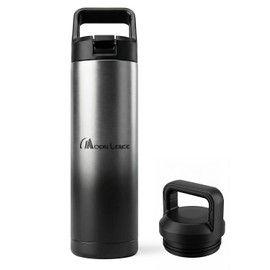 MOON LENCE Insulated Water Bottle,18 oz Sports Water Bottle with Straw, Stainless Steel Water Bottles with Changeable Lids for Camping, Hiking, Black