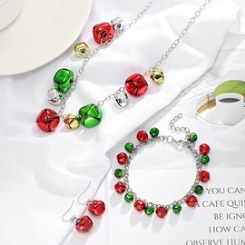 Candy Color Christmas Jingle Bell Cute Ornament Chain Dangle Drop Earrings Dainty Bracelets Necklaces for Women Teen Girls Stocking Stuffers Hypoallergenic Party Gifts for Daughter Set