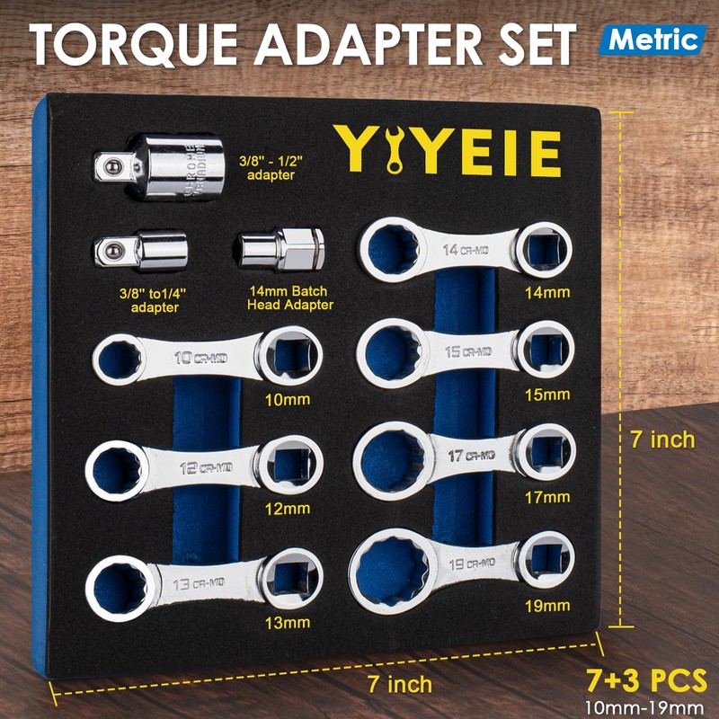 YIYEIE 10PCS Torque Adapter Set Metric, 10, 12, 13, 14,