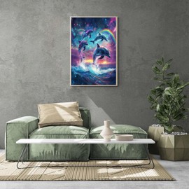 Ginfonr DIY Diamond Art Painting Accessories Dolphin Set Full, 5D Diamond Painting Animal Pictures Kit Crystal Rhinestone Embroidery Decoration for Home Wall Decor 30 x 40 cm 8173