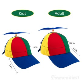 Framendino, 2 Pack Detachable Propeller Top Hat Adult Rainbow Helicopter Baseball Cap Blue 2 Sizes