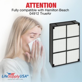 LifeSupplyUSA HEPA Filter Replacement Compatible with Hamilton Beach 04912 TrueAir Air Purifier Models 04160, 04161, 04150