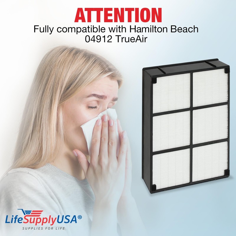 LifeSupplyUSA HEPA Filter Replacement Compatible with Hamilton Beach 04912 TrueAir