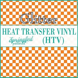Medium Orange & White Checkered Pattern #1 Glitter HTV 12x18 Sheet Heat Transfer Vinyl Checks Print