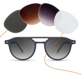 Sym Round Sunglasses with Prescription from -4.00 to +4.00 with Interchangeable Lenses in 6 Colours for Myopia and Farsightedness - Men and Women (Unisex) - Kiez Collection Model Stephan, Opaque Dark