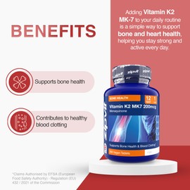 Zipvit Vitamin K2 MK7 200mcg, High Strength K2 Vitamin Supplement, Supports Heart & Bone Health, 360 Vegan Tablets, 12 Months Supply