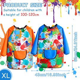 Pagezol 2PCS Kids Art Aprons for Age 7-12 Years Girls Boys, Waterproof Graffiti Painting Aprons Long Sleeves with Pockets, Kids Painting Smock Toddler Children, Play Apron for Painting, Craft, School