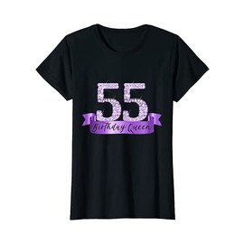 Womens Birthday Queen I Purple 55th Number & Ribbon Banner Outfit T-Shirt