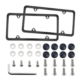 Winwinland License Plate Frames 2 Pcs Fits Standard US Plates Stainless Steel Material License Plates Holders, 4 Holes, with Chrome Screw Caps, Black