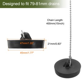 sourcing map 3Pcs Drain Stoppers, Rubber Bathtub Stopper Sink Plugs Caps with Hanging Ring and 15.7" Bead Chains for Bathtub Kitchen Bathroom (Black - 1.78" to 1.85")
