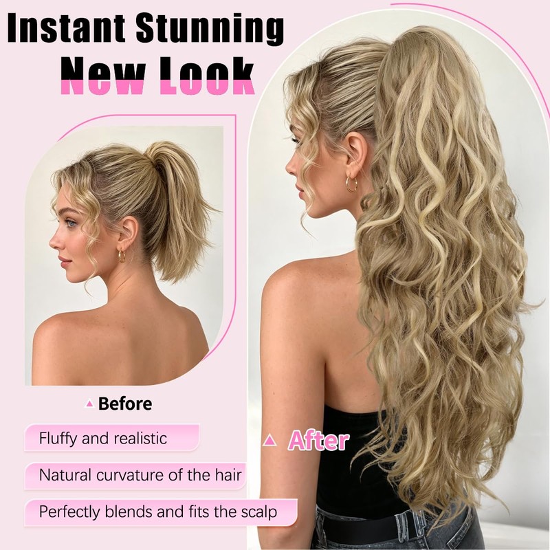 Ponytail Extension, Claw Clip Ponytail Extension Long Wave Ponytail Extensions