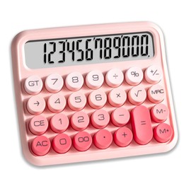 Mechanical Switch Calculator, Green Calculator Cute 12 Digit Extra Large LCD Display and Big Buttons, Basic Standard Calculators Desktop for School, Home, Kids, Automatic Sleep,with Battery Pink-XL