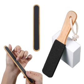 Wooden Double-Sided Foot File with Bamboo Nail Buffer – Callus Remover, Dead Skin Exfoliator for Home Pedicure and Nail Care
