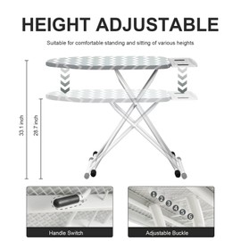 Ironing Board,Foldable Ironing Board Adjustable Height Compact Ironing Board Thick Steel Tube Ironing Board with Iron Holder,Replacing Cloth Cover and Mini Handheld Ironing Board Gloves(Blue Waves)