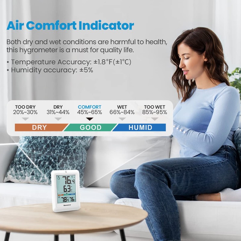 Newentor Indoor Outdoor Thermometer Wireless, Remote Temperature Monitor Hygrometer, Outside
