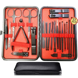 Manicura Set 23 in 1, Kit de Manicura y Pedicure de Acero Inoxidable, Uñas Kit para Pedicure con Herramientas Remover Cutícula, tijeras para uñas, lima de uñas, gancho para orejas, pinzas, etc.
