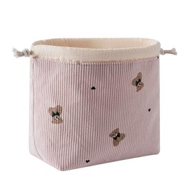 Cute Soft Corduroy Drawstring Makeup Bag with Canvas Lining, Coquette Aesthetic Drawstring Cosmetic with Bear Pattern for Women Girls, Kawaii Travel Makeup Organizer Case(01Pink Bear)