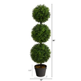 Nearly Natural 3ft. Artificial Triple Ball Boxwood Topiary Tree (Indoor/Outdoor) T2021, Green
