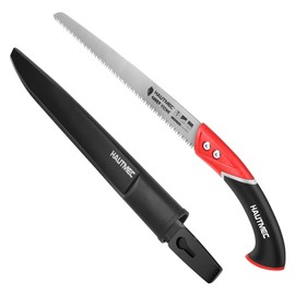 HAUTMEC 12" Pruning Hand Saw, A Pull Stroke Saw with Straight SK5 Steel Blade, Trapezoidal Teeth and Scabbard, for Pruning, Woodworking, Sharp Stone Series, HT0305