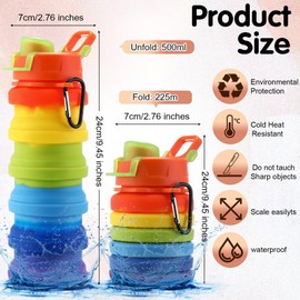 Sunnyray 20 Pack Collapsible Water Bottles 17oz Silicone Portable Water Bottle Bulk Foldable Leak Proof Water Bottle Reusable Sports Bottles with Clip for Travel Hiking Camping Outdoor (Colorful)
