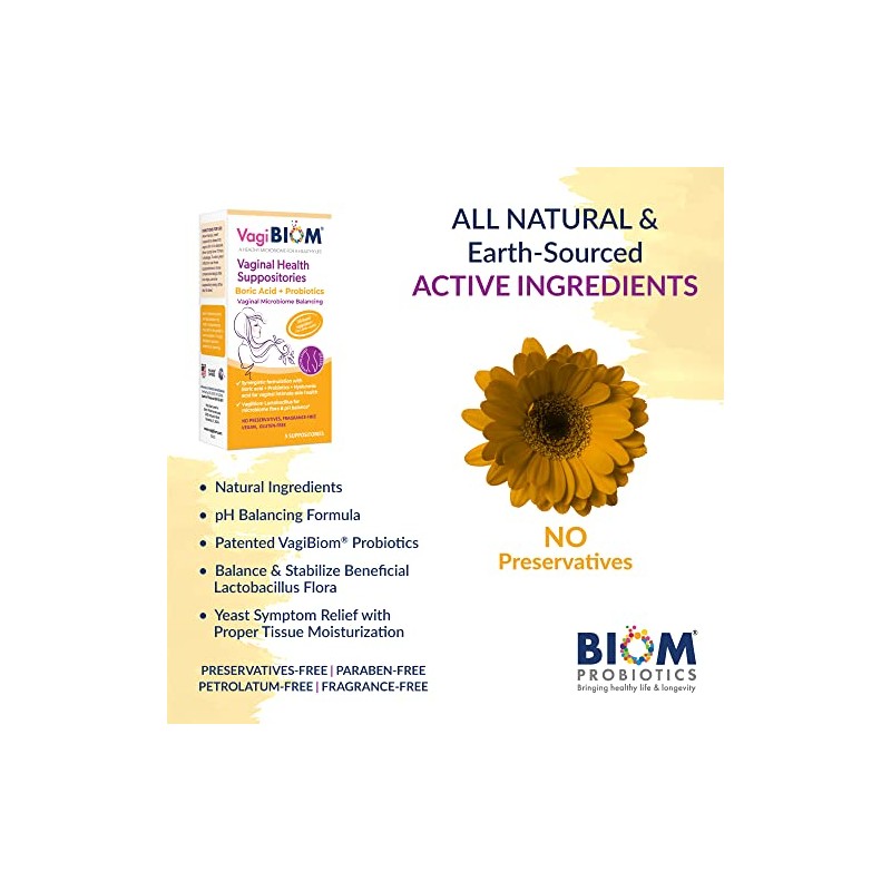 VagiBiom- Supositorios de Ácido Bórico con Lactobacillus Microbioma Flora Equilibrio