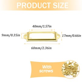 Yosawo 50Pcs Label Holder Metal Card Tag Holder Furniture Drawer Cabinet Tag Frame with Screws for Cabinets, Boxes, Shelf, Drawer, Wine Cellar and House Decoration(60 * 17mm/Gold)