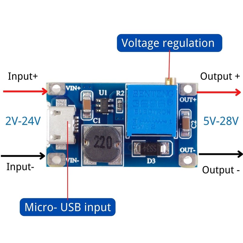 DC-DC Step Up Boost Converter Aufwärtswandler 2V-24V bis 5V-26V 2A