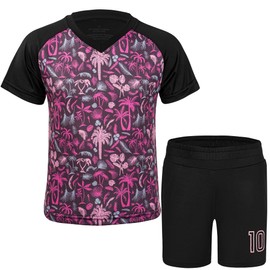 MUDJEAN Boys Soccer Outfit for Kids Lightweight Anti-Odor Quick-Dry No.10 Football Apparel for Girls Practice Match Play Black 5-6Years