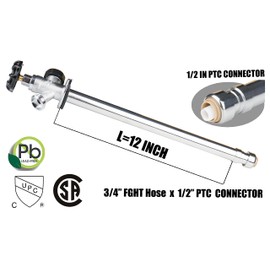 WHK 12 Inch Frost Free Outdoor Faucet Sillcock 1/2 x 3/4 Inch MHT, Frost Proof Outdoor Faucet Bib with 1/2" Push-to-Connect Plumbing Fittings, Brass Push Fit Connector for Copper, PEX, CPVC Pipe