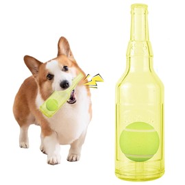 Umeinori Pets Dog Chew Toys,TPR Bottle with Tennis Ball Inside,Squeaky Chew Toy for Pets,Interactive Dog Chew Toy with Tennis Ball (Yellow, Medium)