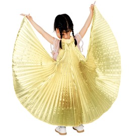 RooYoon Angel Wings for Kids Children, Polyester Fairy Wings with Finger Loop, Worship Dance Wings, Dance Costume Props(Gold)