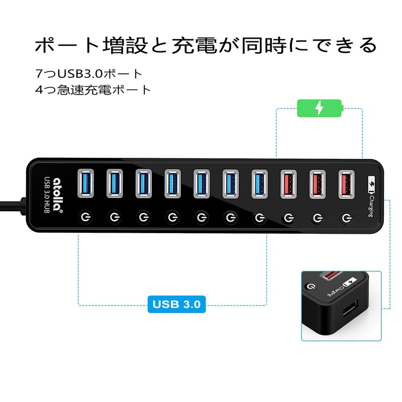 USB 3.0 Hub Powered, atolla 7-Port 5Gbps High Speed USB