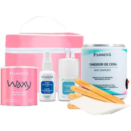Passini Kit de Depilación Piel Sensible con fundidor, cera, telas, polvo predepilatorio y loción humectante de argán