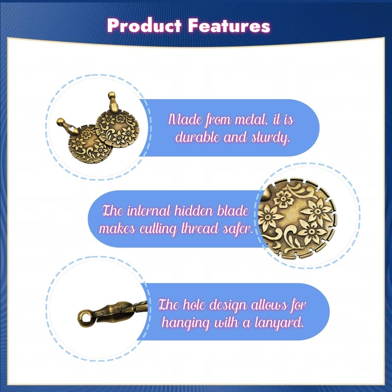 2 Pcs Yarn Cutter Pendant Set, Antique Copper Versatile Thread